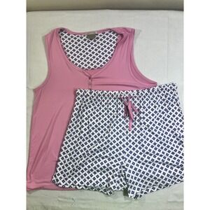 Ink+Ivy Womens Pajama Set Large Pink Henley Tank Top Geometric Shorts 2 Piece